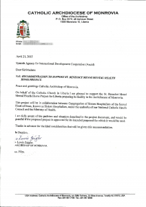 Carta de apoyo del Arzobispo de Monrovia