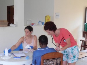 Volunteers Amaia Ribera and Selene Vélez working at the Saint Benedict Menni Health Center