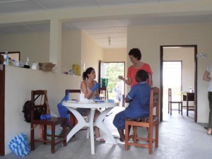 Volunteers Amaia Ribera and Selene Vélez working at the Saint Benedict Menni Health Center