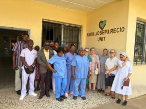 Healthcare staff and Sisters Hospitallers gathered during the canonical visit at Maria Josefa Recio Unit